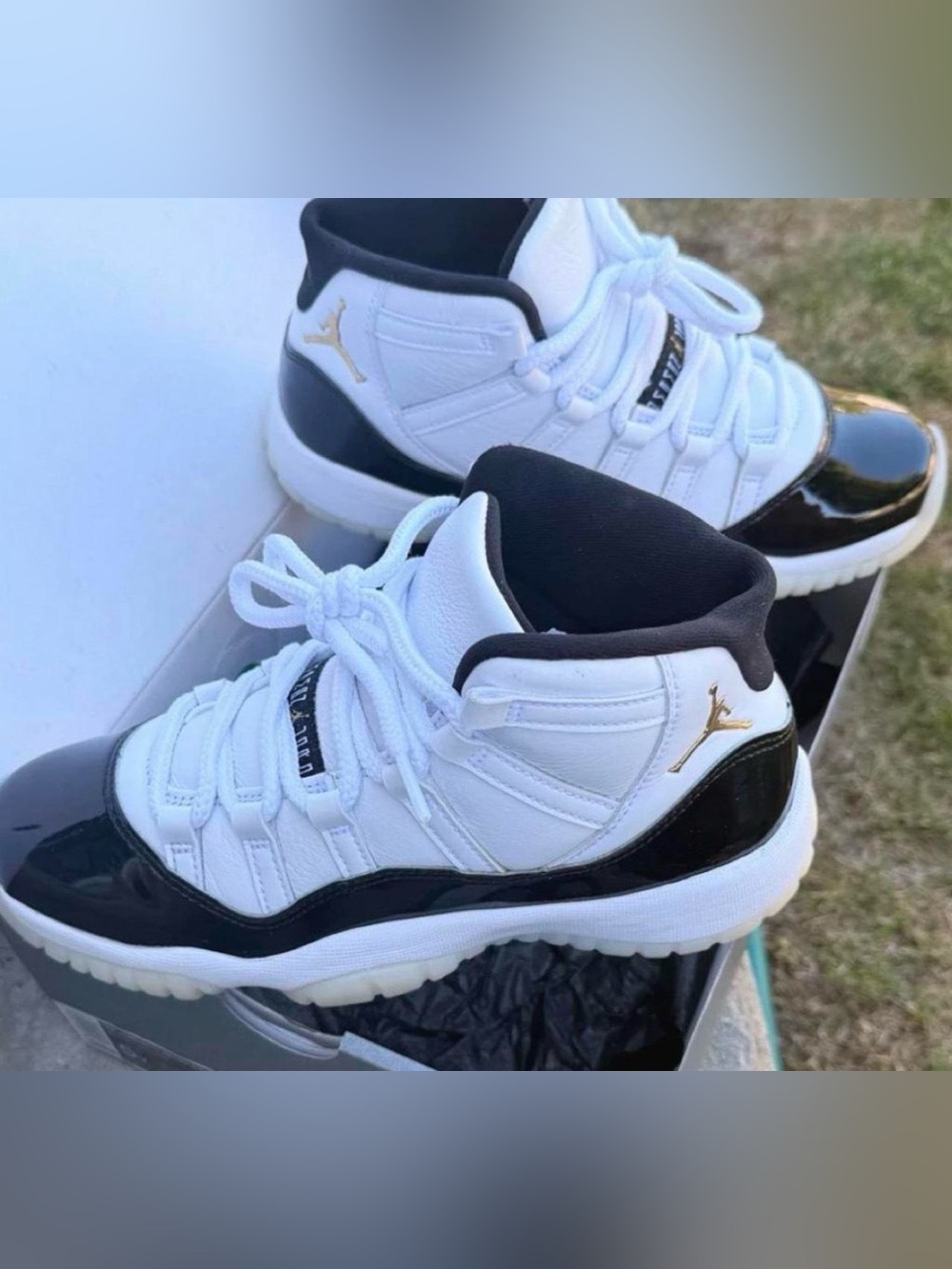 Jordan Kids White Black Gold Retro Basketball Sneakers
